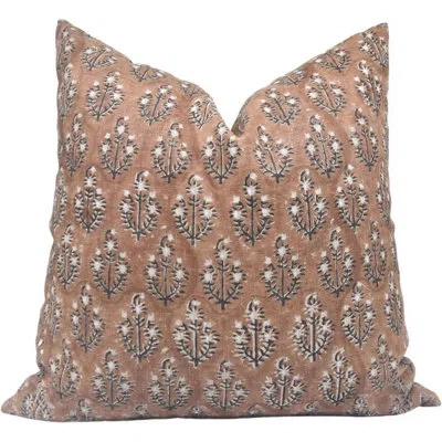 Fabdivine Floral Linen Indoor/outdoor Pillow Cover In Brown