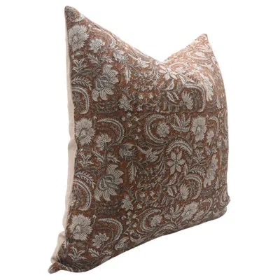 Fabdivine Floral Linen Indoor/outdoor Pillow Cover In Brown