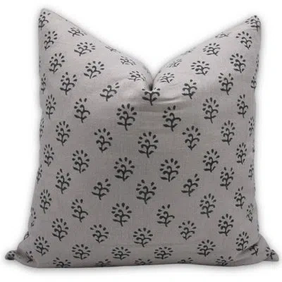 Fabdivine Floral Linen Indoor/outdoor Pillow Cover In Gray Floral 1