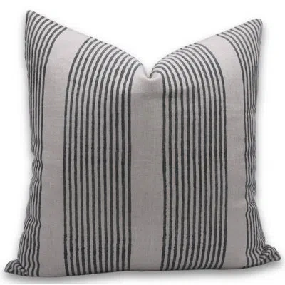Fabdivine Floral Linen Indoor/outdoor Pillow Cover In Gray Striped