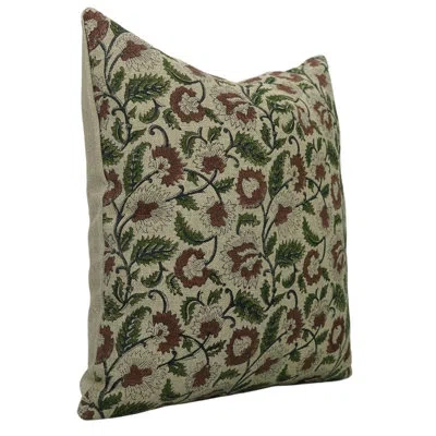 Fabdivine Floral Linen Indoor/outdoor Pillow Cover In Green