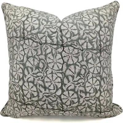 Fabdivine Floral Linen Indoor/outdoor Pillow Cover In Green