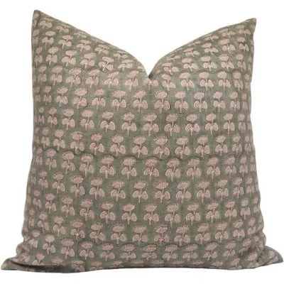 Fabdivine Floral Linen Indoor/outdoor Pillow Cover In Green