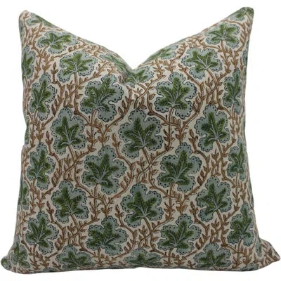 Fabdivine Floral Linen Indoor/outdoor Pillow Cover In Green