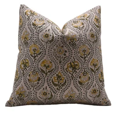 Fabdivine Floral Linen Indoor/outdoor Pillow Cover In Green