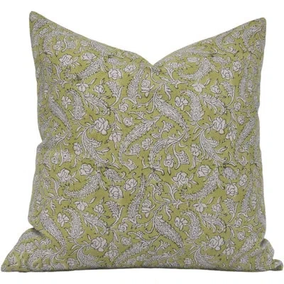 Fabdivine Floral Linen Indoor/outdoor Pillow Cover In Green