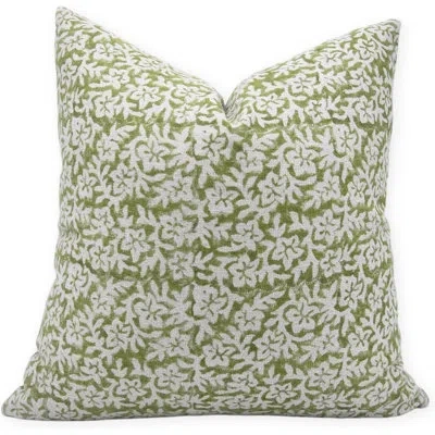Fabdivine Floral Linen Indoor/outdoor Pillow Cover In Green