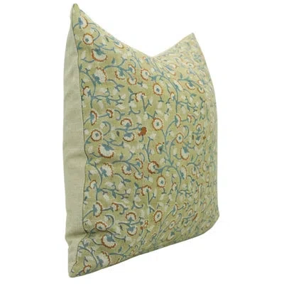 Fabdivine Floral Linen Indoor/outdoor Pillow Cover In Green,blue Floral 2