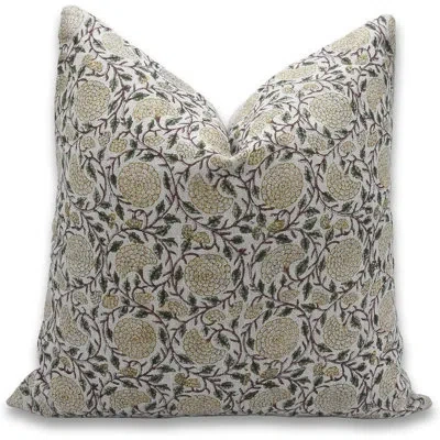 Fabdivine Floral Linen Indoor/outdoor Pillow Cover In Green,brown,white Floral 3
