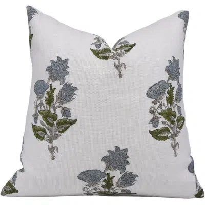 Fabdivine Floral Linen Indoor/outdoor Pillow Cover In Green;gray