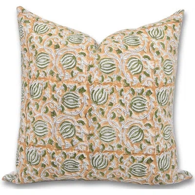Fabdivine Floral Linen Indoor/outdoor Pillow Cover In Green;orange