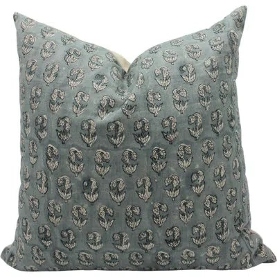 Fabdivine Floral Linen Indoor/outdoor Pillow Cover In Green;sage Green