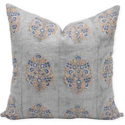 Fabdivine Floral Linen Indoor/outdoor Pillow Cover In Grey