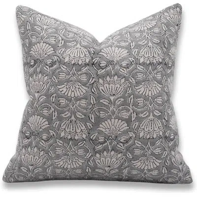 Fabdivine Floral Linen Indoor/outdoor Pillow Cover In Grey
