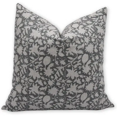 Fabdivine Floral Linen Indoor/outdoor Pillow Cover In Grey