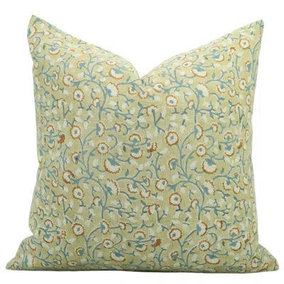 Fabdivine Floral Linen Indoor/outdoor Pillow Cover In Light Green