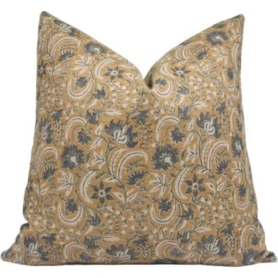 Fabdivine Floral Linen Indoor/outdoor Pillow Cover In Mustard