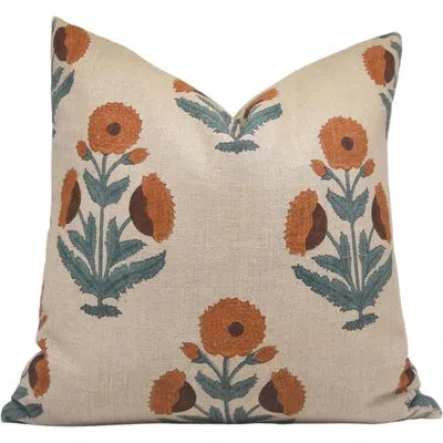 Fabdivine Floral Linen Indoor/outdoor Pillow Cover In Mustard