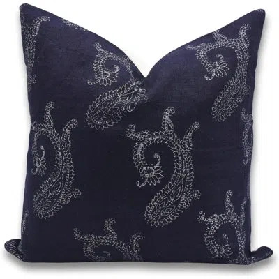 Fabdivine Floral Linen Indoor/outdoor Pillow Cover In Navy Blue