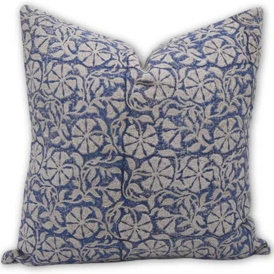 Fabdivine Floral Linen Indoor/outdoor Pillow Cover In Navy,beige
