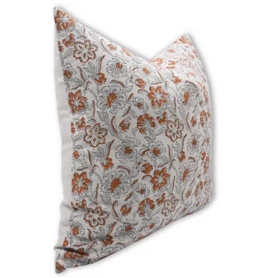 Fabdivine Floral Linen Indoor/outdoor Pillow Cover In Orange
