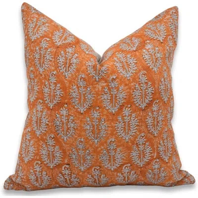 Fabdivine Floral Linen Indoor/outdoor Pillow Cover In Orange
