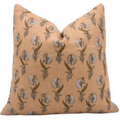 Fabdivine Floral Linen Indoor/outdoor Pillow Cover In Orange,white Floral 1