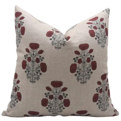 Fabdivine Floral Linen Indoor/outdoor Pillow Cover In Red Floral 4