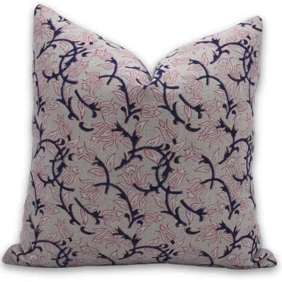 Fabdivine Floral Linen Indoor/outdoor Pillow Cover In Red,navy,gray Floral 1