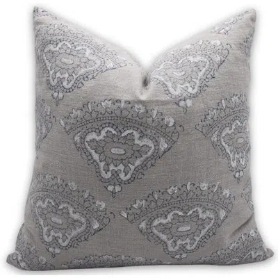 Fabdivine Floral Linen Indoor/outdoor Pillow Cover In Gray