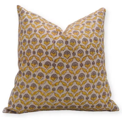 Fabdivine Floral Linen Indoor/outdoor Pillow Cover In Yellow