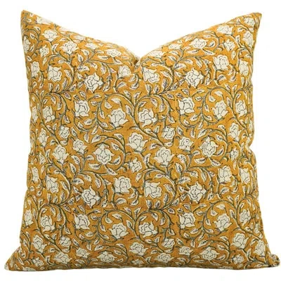 Fabdivine Floral Linen Indoor/outdoor Pillow Cover In Yellow,green,beige Floral 2