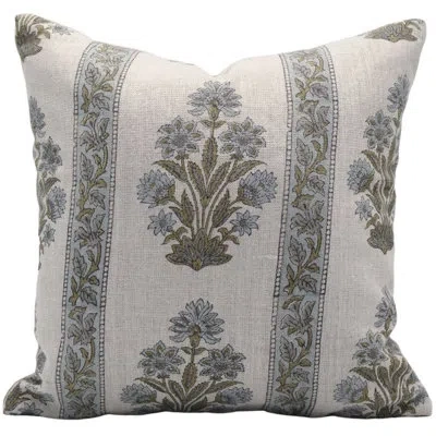 Fabdivine Floral Linen Indoor/outdoor Reversible Pillow Cover In Blue