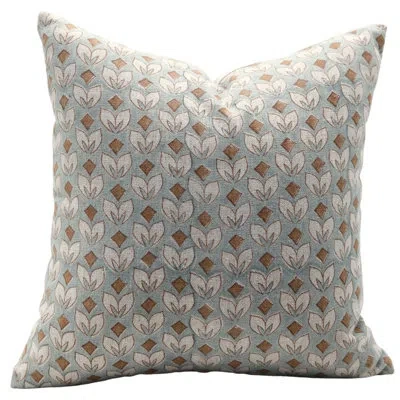 Fabdivine Floral Linen Indoor/outdoor Reversible Pillow Cover In Blue