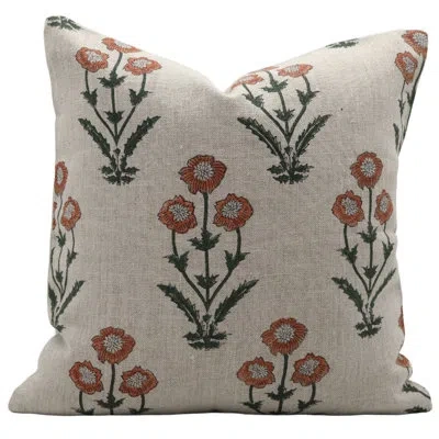 Fabdivine Floral Linen Indoor/outdoor Reversible Pillow Cover In Green;orange