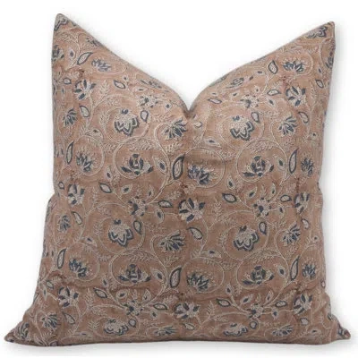 Fabdivine Floral Linen Indoor/outdoor Throw Pillow In Brown