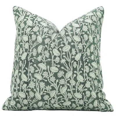 Fabdivine Floral Linen Indoor/outdoor Throw Pillow In Green,beige Floral 1