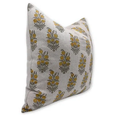 Fabdivine Floral Linen Indoor/outdoor Throw Pillow In Yellow