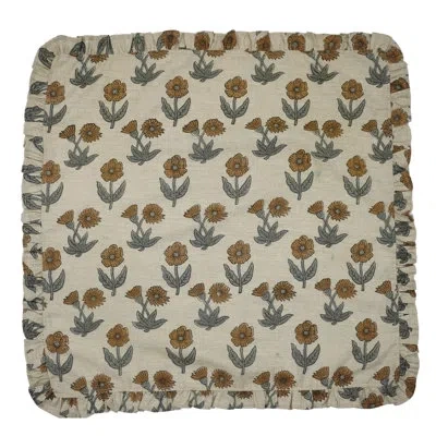 Fabdivine Floral Print 18x18 Inch Decorative Frill Napkin For Kitchen, Dining Table, Set Of 6 Kirti In Gray;mustard