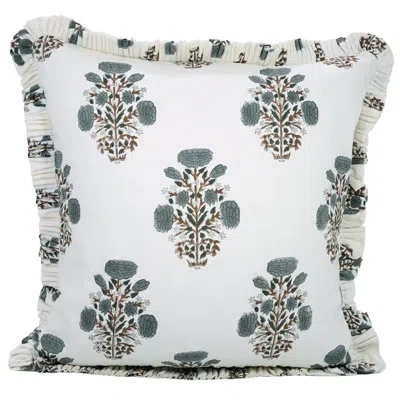 Fabdivine Floral Print Block Print Frill Pillow Cover, Cotton Fabric, Grey, Fall Decoration In Brown;gray