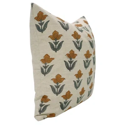 Fabdivine Floral Unique Block Print Design Pillow Cover- Costal Tulip In Gray;yellow