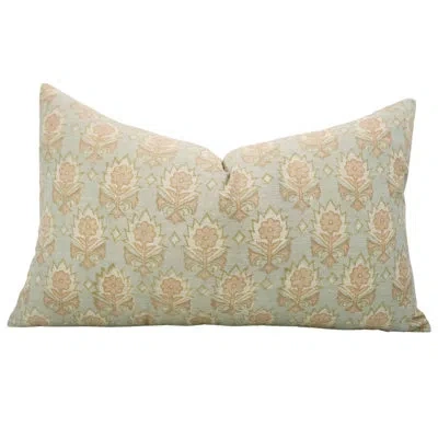 Fabdivine Floral Unique Block Print Design Pillow Cover- Kusum In Light Blue