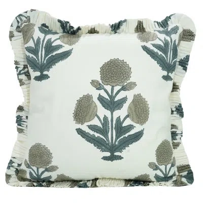 Fabdivine Frill Handmade Cotton Pillow Cover Rectangular, Block Print, Grey, Badshah In Gray
