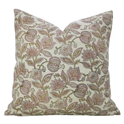 Fabdivine Geometric Block Print Linen Cushion Cover For Modern Homes, Custard Apple, Pink