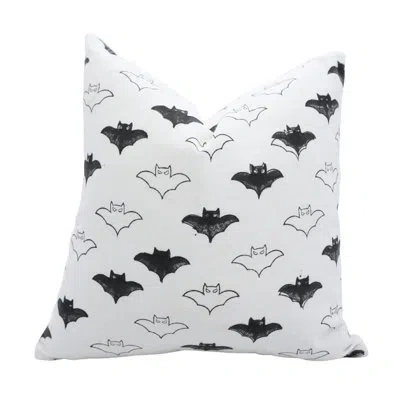Fabdivine Halloween Cat Pillow Cover Handmade Cotton Throw Cushion With Hidden Zipper For Sofa, Couch & Chair In Black,white Bat Block Print