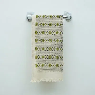 Fabdivine Hand Block Print Cotton Waffle Hand Towels - Elegant & Eco-friendly Towels For Every Home(himachal,  In Green