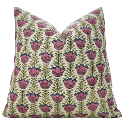 Fabdivine Hand Block Printed Cushion Cover – Rustic Charm For Sofas & Chairs, Lotus, Pink