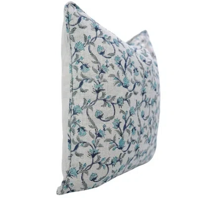 Fabdivine Hand Block Printed Linen Cushion Cover With Fine Piping For Stylish Home Décor- Pushp Varsha In Light Blue