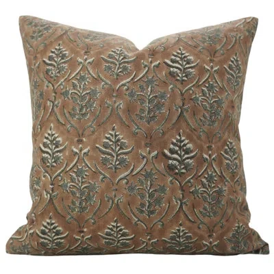 Fabdivine Hand Floral Block Print Thick Linen, Brown Pillow Cover, Vishalpushp In Brown;gray