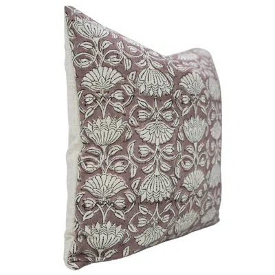 Fabdivine Handcrafted Block Print Cushion Cover Floral Pattern- Ulta Kamal In Brown